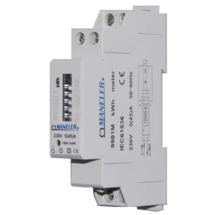 9901M, 1F elektricity meter one tarif, mechanical counter; 230V/45A, 1x S0 (1000 imp/kWh)