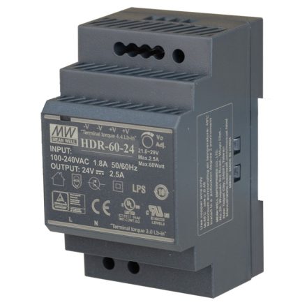 HDR-60-24; Power supply 85-264VAC / 24VDC, 2.5A 3M housing